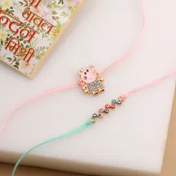 Sangria Set Of 2 Cartoon Artificial Stones Studded Thread Rakhi image 2