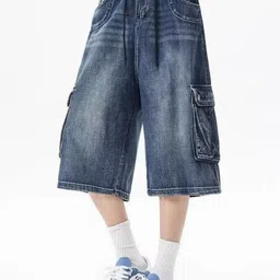 StyleCast Men Solid Loose Fit Denim Cargo Shorts-picture-26