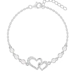GIVA 925 Sterling Silver Rhodium-Plated Cubic Zirconia Studded Duoheart Bracelet image 4