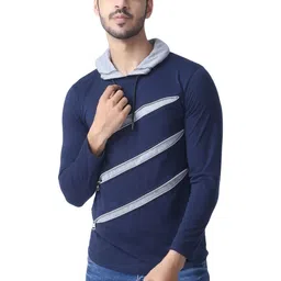 Black Collection Men Self Design Hood Cotton Slim Fit T-shirt-image-1