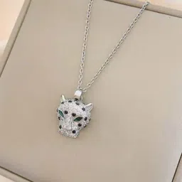 Estailo fashion Women Silver-Plated Stones-Studded Panther Pendant With Chain-picture-12