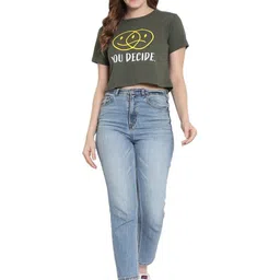 DEEPMAYRA COLLECTION Women Typography Printed Cotton Crop Tshirt image 2