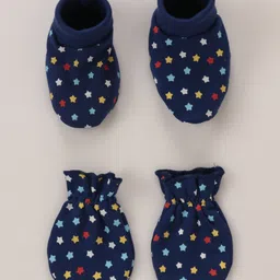 Babyhug 100% Cotton Mittens and Booties Set Star Print - Blue-picture-29