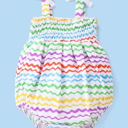 Babyhug 100% Cotton Knit Singlet Sleeves Chervon Printed Onesie - Multicolour-picture-17