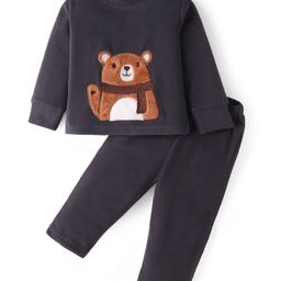 Kanvin Fleece Woven Full Sleeves Winter Wear Set With Bear Patch - Charcoal Grey-picture-10