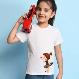 NUSYL Cotton Half Sleeves Pretty Girl Printed Tee - White-image-4