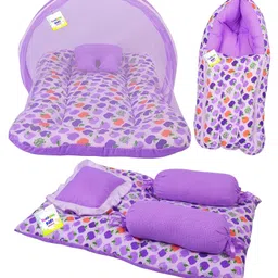 Babytoons New Born Baby Bedding Set Mosquito Net Bed Sleeping Bag & Gaddi Set (0-6 Months) Purple-picture-23