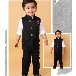 LITTLE COLLARS Blended Full Sleeves Floral Embroidered 3 Piece Party Suit Set - Black-picture-23