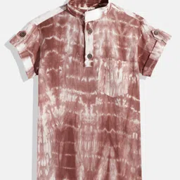 Vastrarth Cotton Half Sleeves Tie Dye Kurta Style Shirt - Brown-picture-14