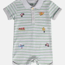 MINI KLUB Cotton Half Sleeves Vehicles Embroidered Romper - Grey-image-47