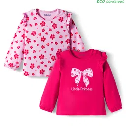 Babyoye 100% Cotton Knit Full Sleeves Tops with Floral & Bow Print Pack of 2 - Red & Pink-picture-28