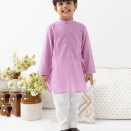 Tiber Taber Cotton Lurex Woven Full Sleeves Foil Striped Kurta Pyjama Set - Purple-picture-18
