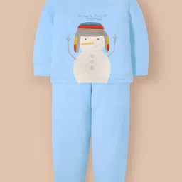 Cherry Crumble By Nitt Hyman Knit Full Sleeves Snowman Embroidered Unisex Winter Night Suit Set - Blue-picture-15