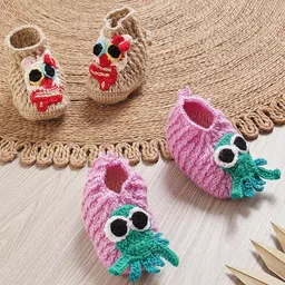 MayRa Knits Pack Of 2 Hand Knitted Woven Octopus Applique Detailed Set Of Booties - Beige & Purple-image-73