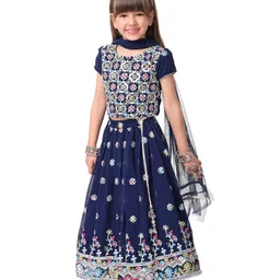 Babyhug Woven Half Sleeves Choli Lehenga & Dupatta Set With Sequin Embroidery & Tassel Detailing - Navy Blue image 2