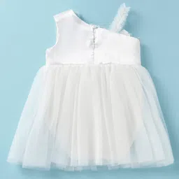 Mark & Mia Woven Sleeveless Party Frock Style Onesie With Floral Applique - Cream image 2