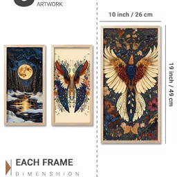 Kotart Brown & Blue 3 Pieces Wooden Wall Paintings image 2