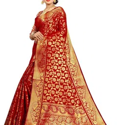 jayant creation Red Silk Blend Kanjeevaram Sarees image 3