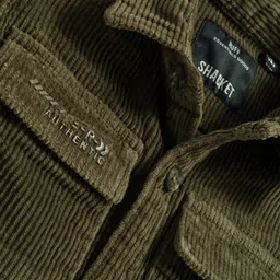RUFF Corduroy Woven Full Sleeves Solid Colour Shirt - Olive Green image 4