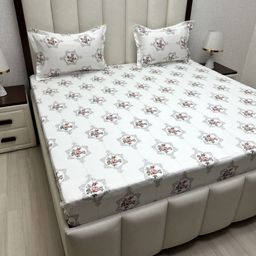 Pure Decor White & Grey Floral Queen Bedsheet with 2 Pillow Covers-picture-43