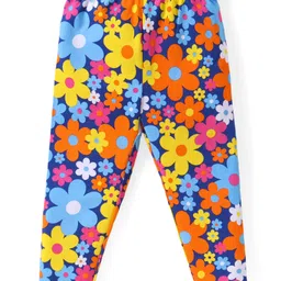 Babyhug Cotton Knit  Full Length  Leggings with Striped and Floral Print Pack of 3 - Multicolour image 5