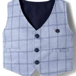 Mini Taurus Sinker Knit Full Sleeves Checkered 3 Piece Party Suit with Bow Applique - Navy Blue image 5