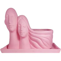 LASAKI Pink Ceramic Planter With Plate image 2