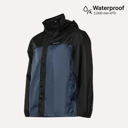 quechua Men Full Zip Rain Jacket with Storage Pouch Black Blue - NH100 image 2