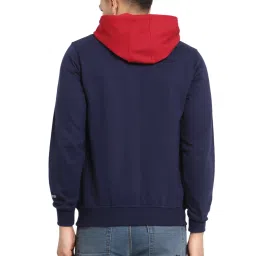 Kalt Navy Regular Fit Colour Block Hooded SweatShirt image 2