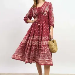 Styli Maroon Regular Fit Printed Dress-image-96
