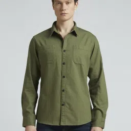 Pepe Jeans Olive Cotton Regular Fit Shirt image 1