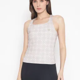 Guess Beige Printed Scoop Neck Sleeveless Top image 1