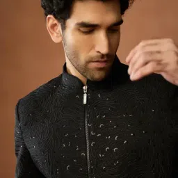 KISAH Black Embellished Regular Fit Sherwani With Trousers Set image 5