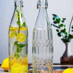 White Gold Clear Glass Water Bottle - Set of 2 (560 ml) image 1