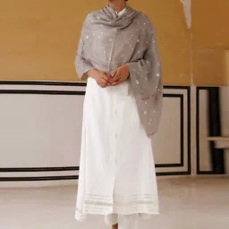 Geroo Jaipur Grey Hand Embroidered Gota Patti Woolen Shawl image 1