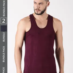 Dollar Lehar Assorted Cotton Regular Fit Vest - Pack Of 2 image 1