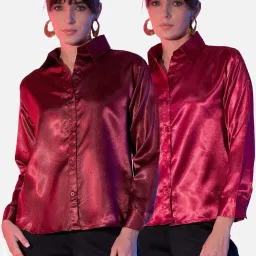 BUYNEWTREND Maroon & Red Regular Fit Shirt (Pack Of 2) image 1