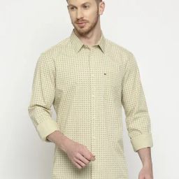 Basics Mid Green Cotton Slim Fit Printed Shirt-picture-12