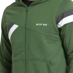 Kalt Green Regular Fit Striped Hooded SweatShirt image 4