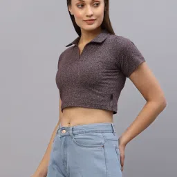 Rigo Maroon Self Design Crop Top image 3