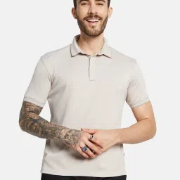Octave Khaki Cotton Regular Fit Texture Polo T-Shirt image 1