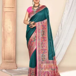 Elora Turquoise Silk Woven Saree With Unstitched Blouse image 1