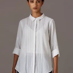 W Beige Cotton Embroidered Shirt-image-24