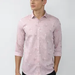 V Dot Pink Cotton Slim Fit Printed Shirt-image-4