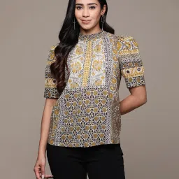 aarke Ritu Kumar Grey Cotton Viscose Printed Top image 1