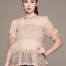 Label Ritu Kumar Pink Floral Top With Camisole image 1