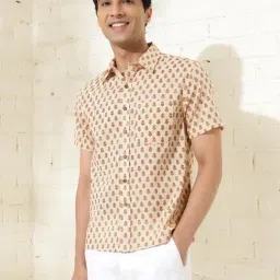 Fabindia Beige Straight Fit Floral Print Shirt-picture-42