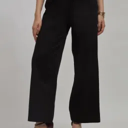 VIRGIO Black Regular Fit Solid Pants image 1