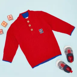 Pantaloons Baby Boys Flame Scarlet Textured Full Sleeves Sweaters & Cardigans image 1