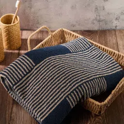 Fabindia Home Ladder Stripe Taupe & Navy Cotton 570 GSM Medium Towel image 1